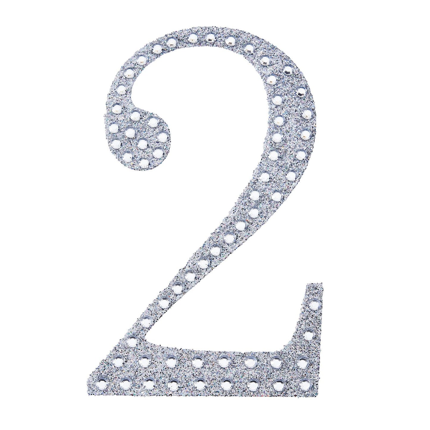 Decorative Rhinestone Number 2 Silver Stickers 4 Inch#whtbkgd