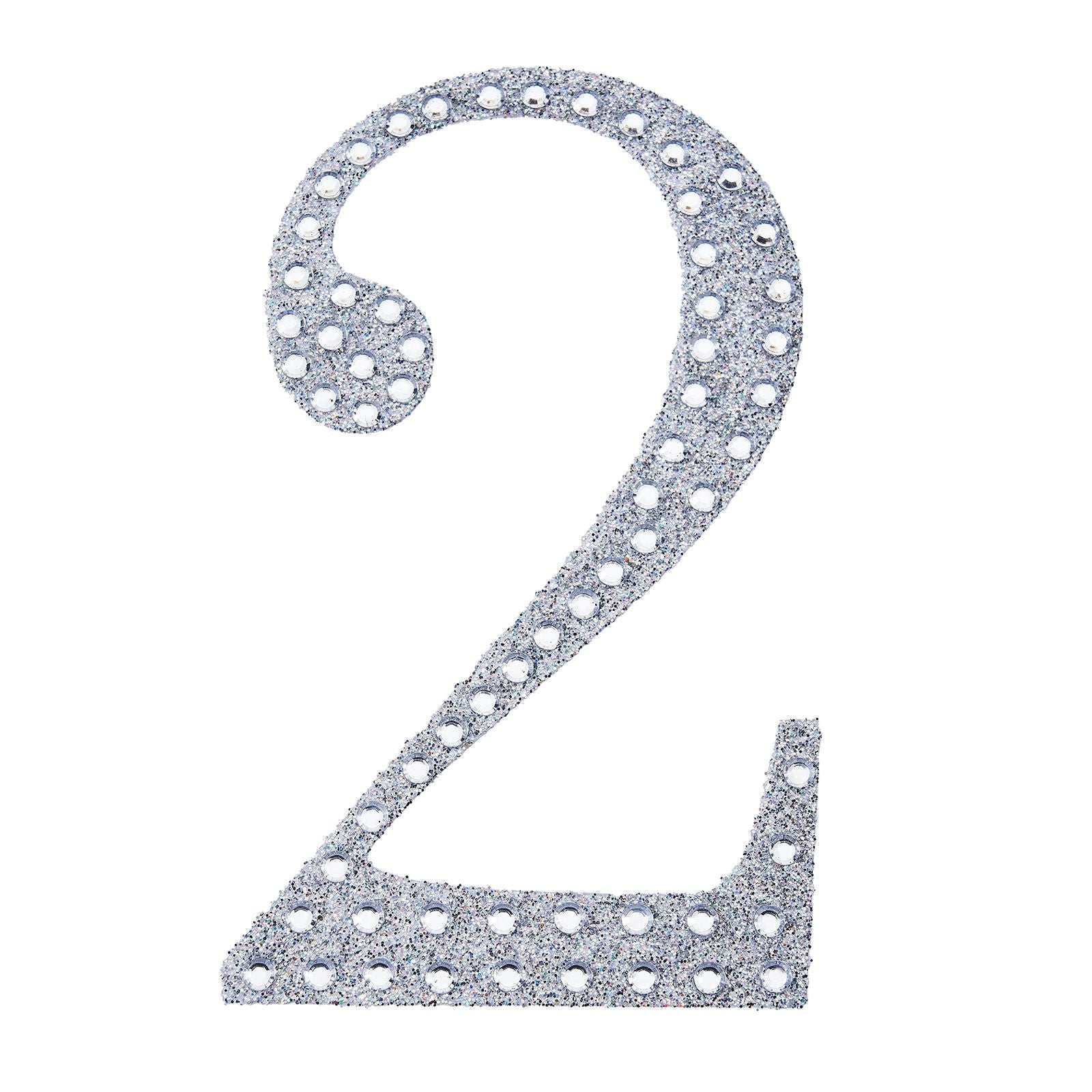 Decorative Rhinestone Number 2 Silver Stickers 4 Inch#whtbkgd