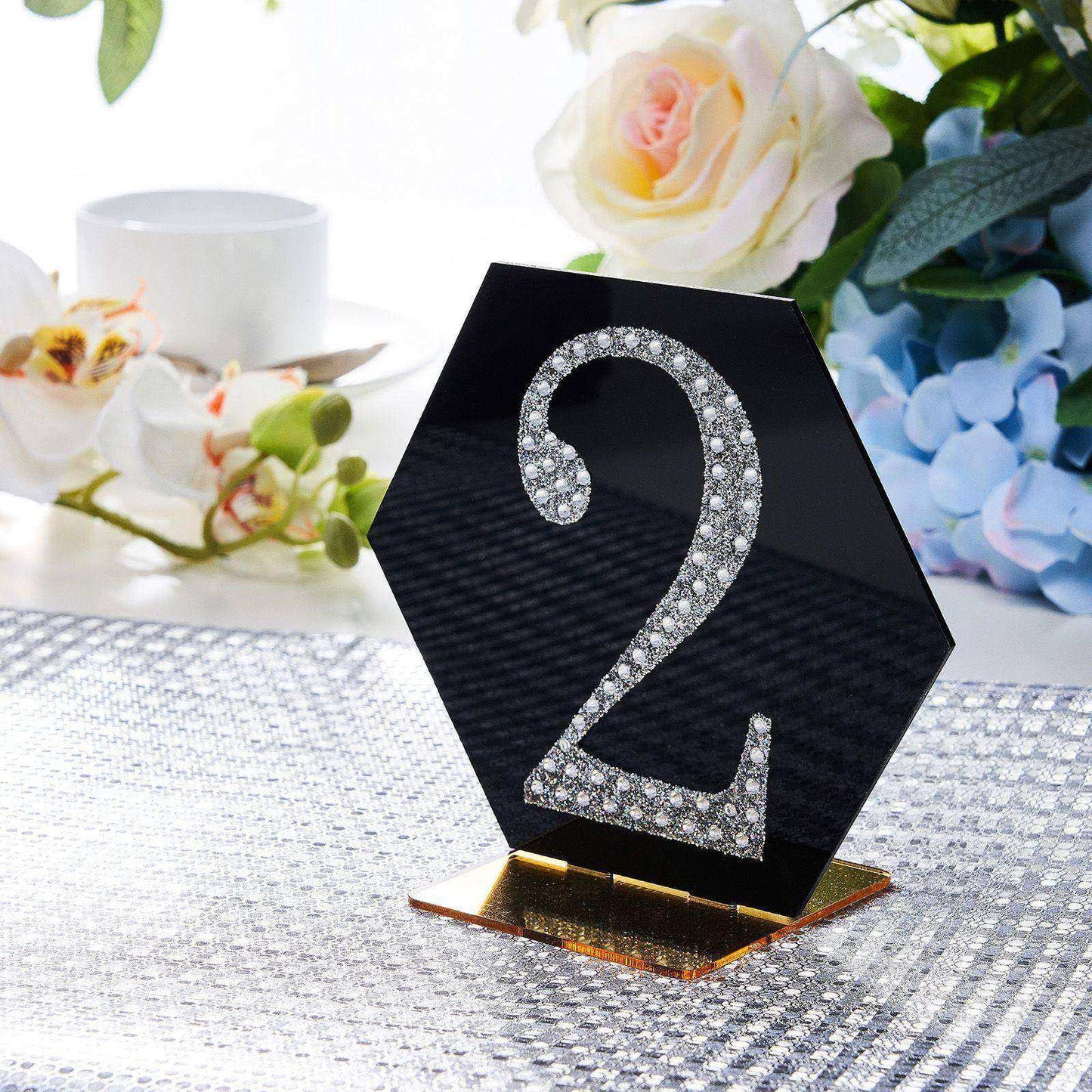 Silver 4 Inch Decorative Rhinestone Number 2 Stickers 