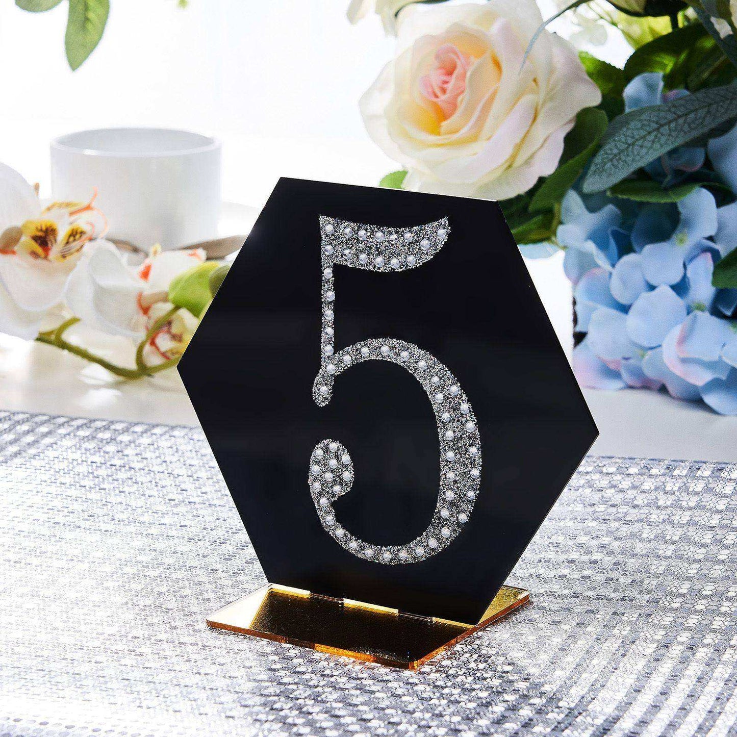Decorative 4 Inch Silver Rhinestone Number 5 Stickers 