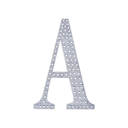 Silver decorative rhinestone letter sticker "A" for DIY crafts.