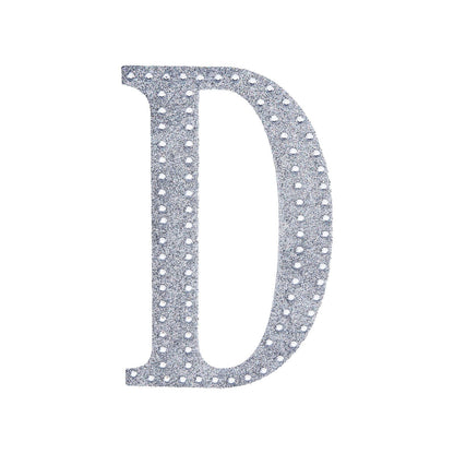Decorative Alphabet Letter D 4 Inch Rhinestone Silver Stickers#whtbkgd