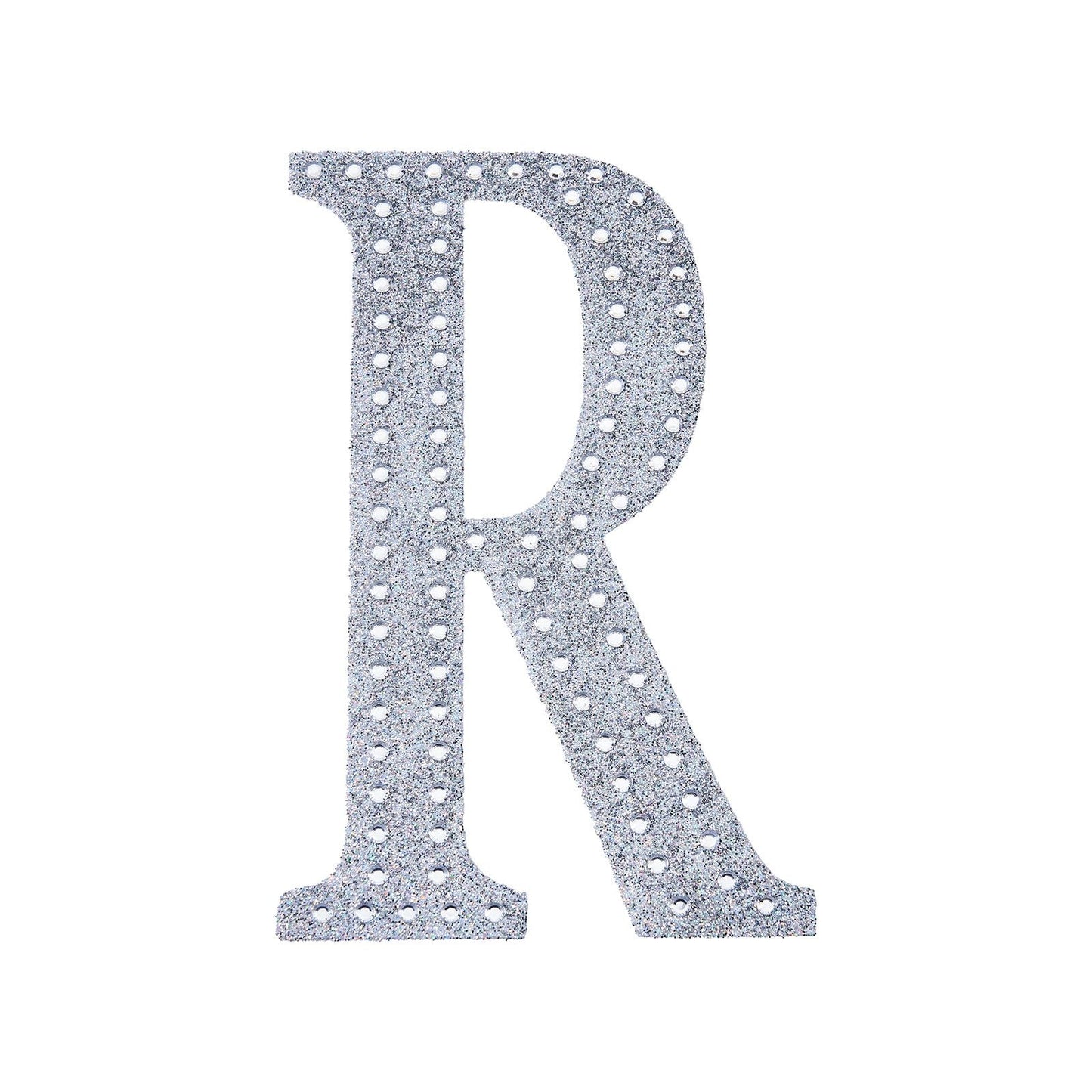Decorative Alphabet Letter R 4 Inch Rhinestone Silver Stickers#whtbkgd