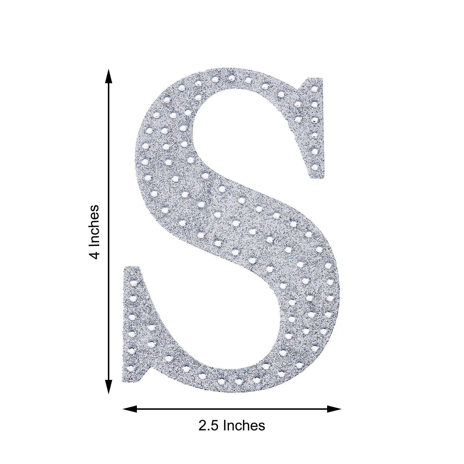 Silver decorative rhinestone letter "S" sticker for DIY crafts.