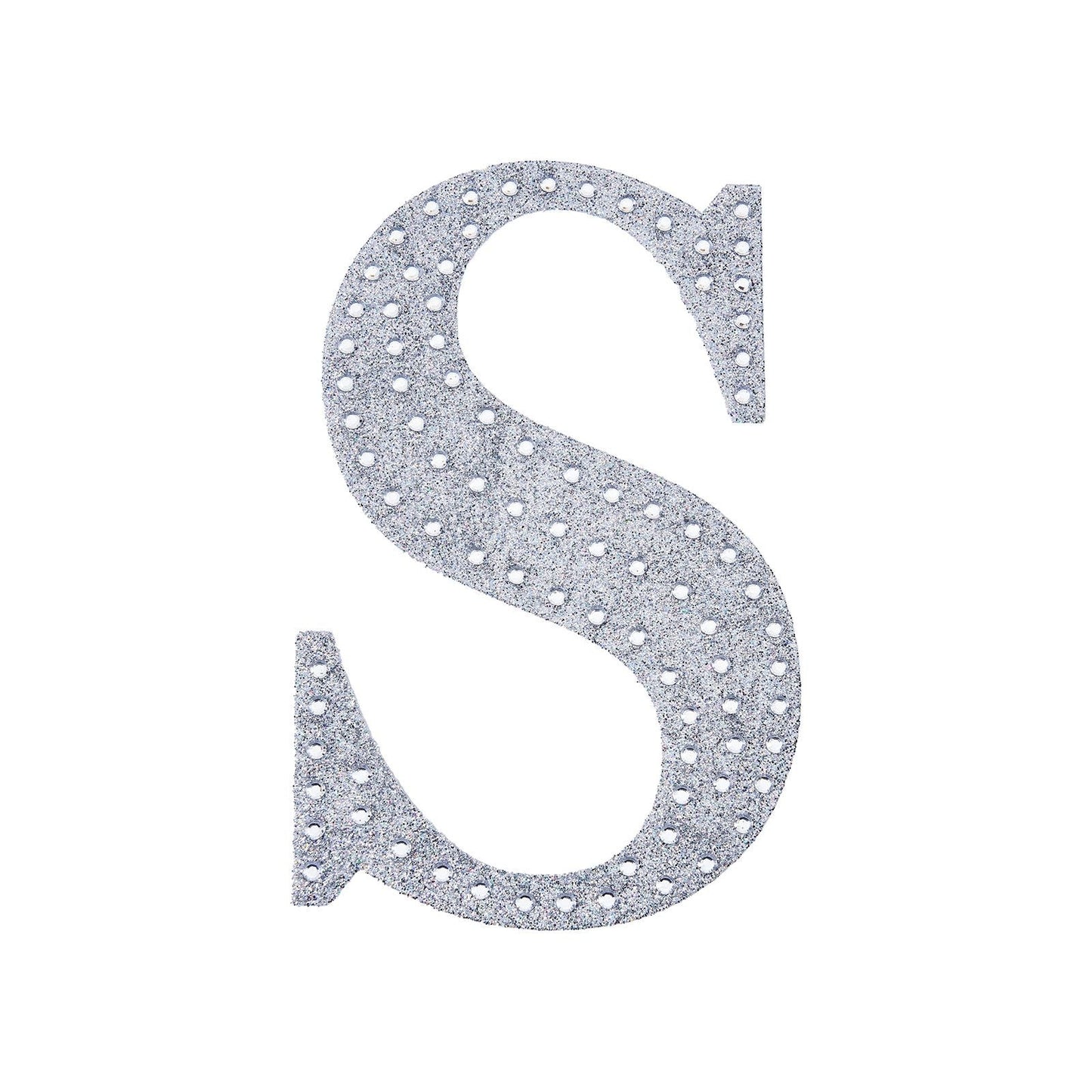 Silver rhinestone letter "S" sticker for DIY crafts.