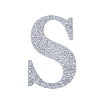 Silver rhinestone letter "S" sticker for DIY crafts.