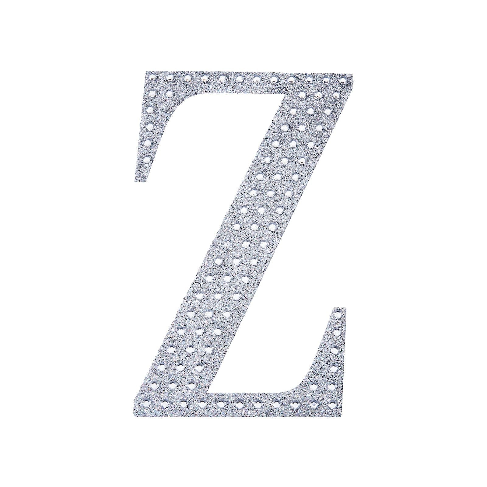 Silver decorative rhinestone letter "Z" sticker for DIY crafts.