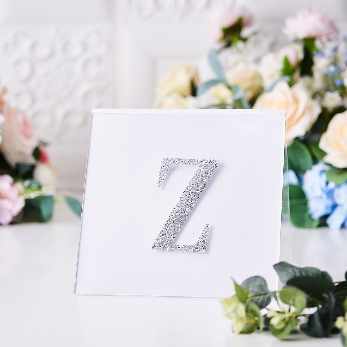 Silver decorative rhinestone letter "Z" sticker for DIY crafts.