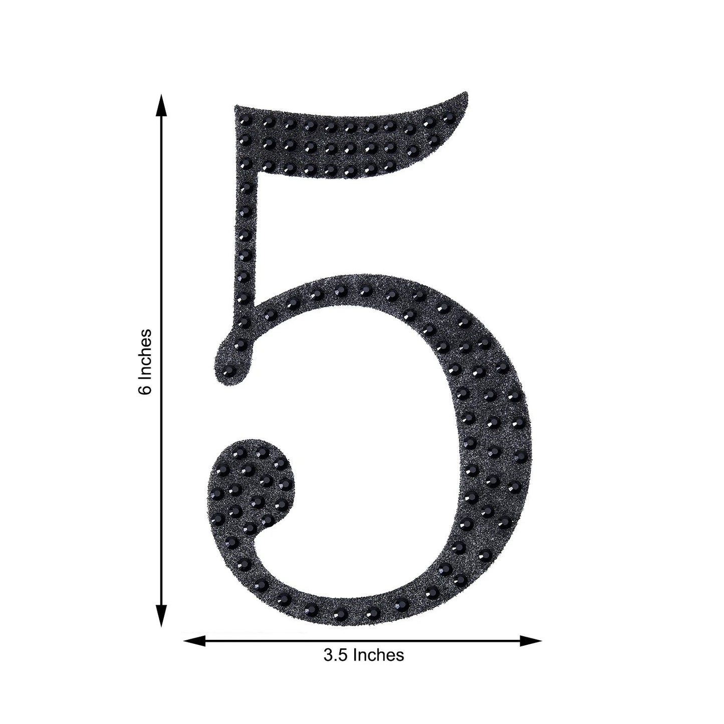 Decorative 6 Inch Black Rhinestone Number 5 Stickers DIY Crafts 