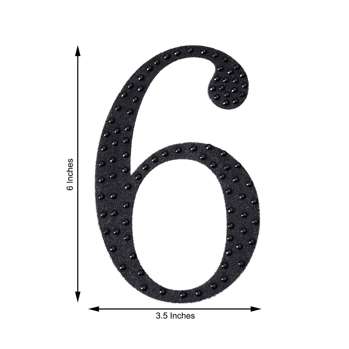 Decorative 6 Inch Black Rhinestone Number 6 Stickers DIY Crafts 