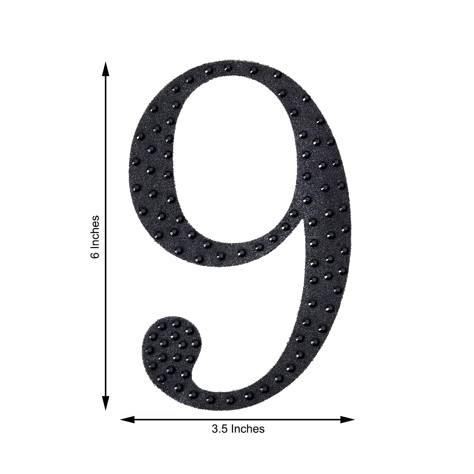 Decorative 6 Inch Black Rhinestone Number 9 Stickers DIY Crafts 