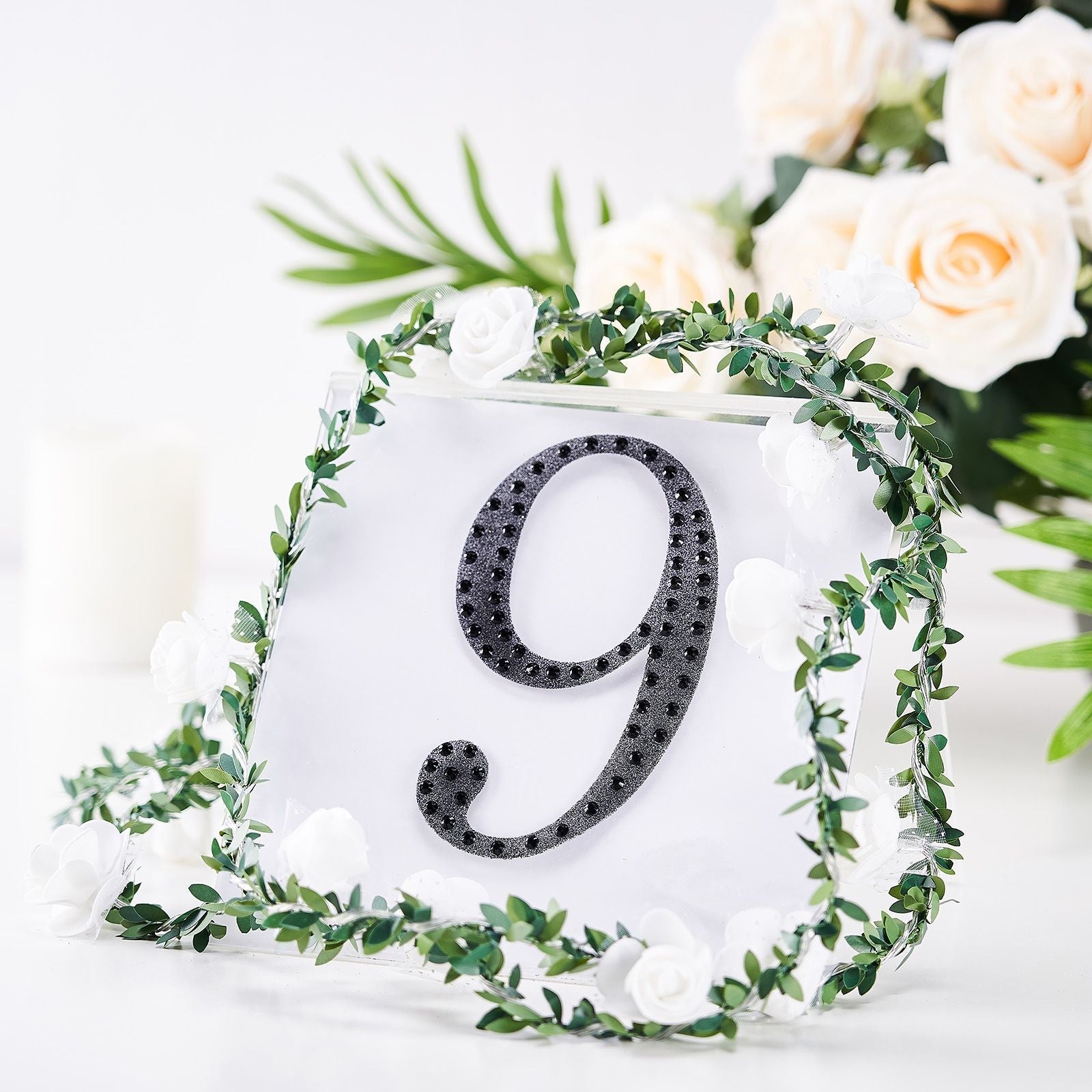 Black 6 Inch Decorative Rhinestone Number 9 Stickers DIY Crafts