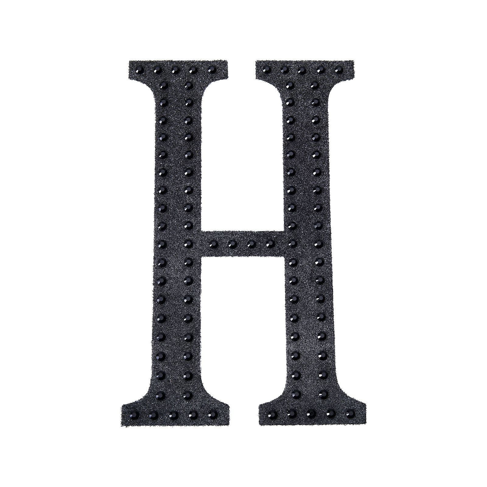 Decorative Rhinestone Alphabet Letter H 6 Inch Black Stickers#whtbkgd