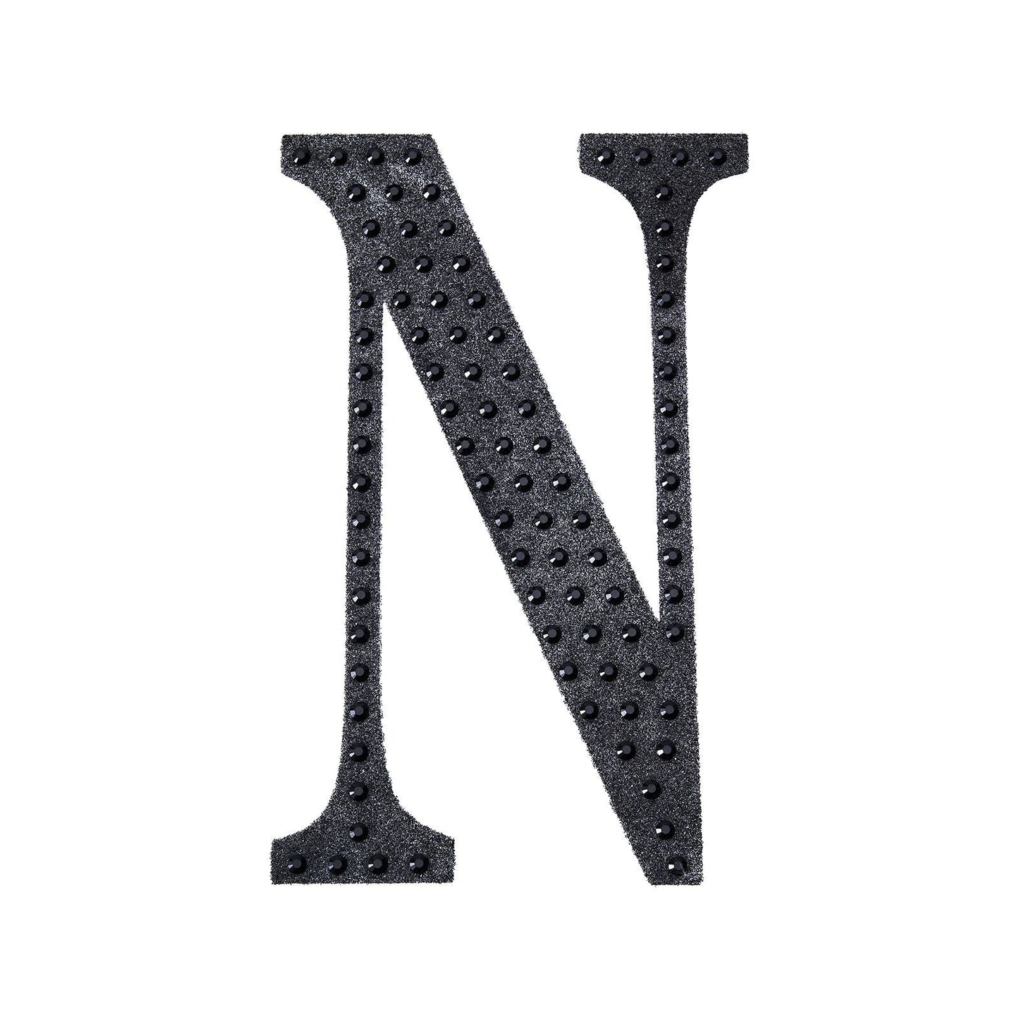 Decorative Rhinestone Alphabet Letter N 6 Inch Black Stickers#whtbkgd