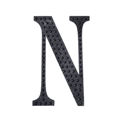 Decorative Rhinestone Alphabet Letter N 6 Inch Black Stickers#whtbkgd