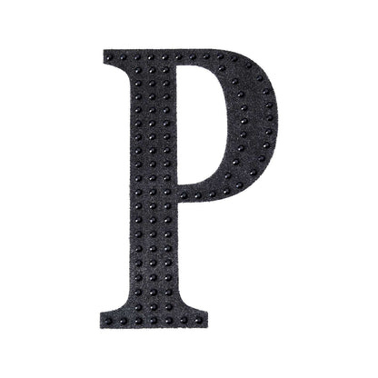 Decorative Rhinestone Alphabet Letter P 6 Inch Black Stickers#whtbkgd