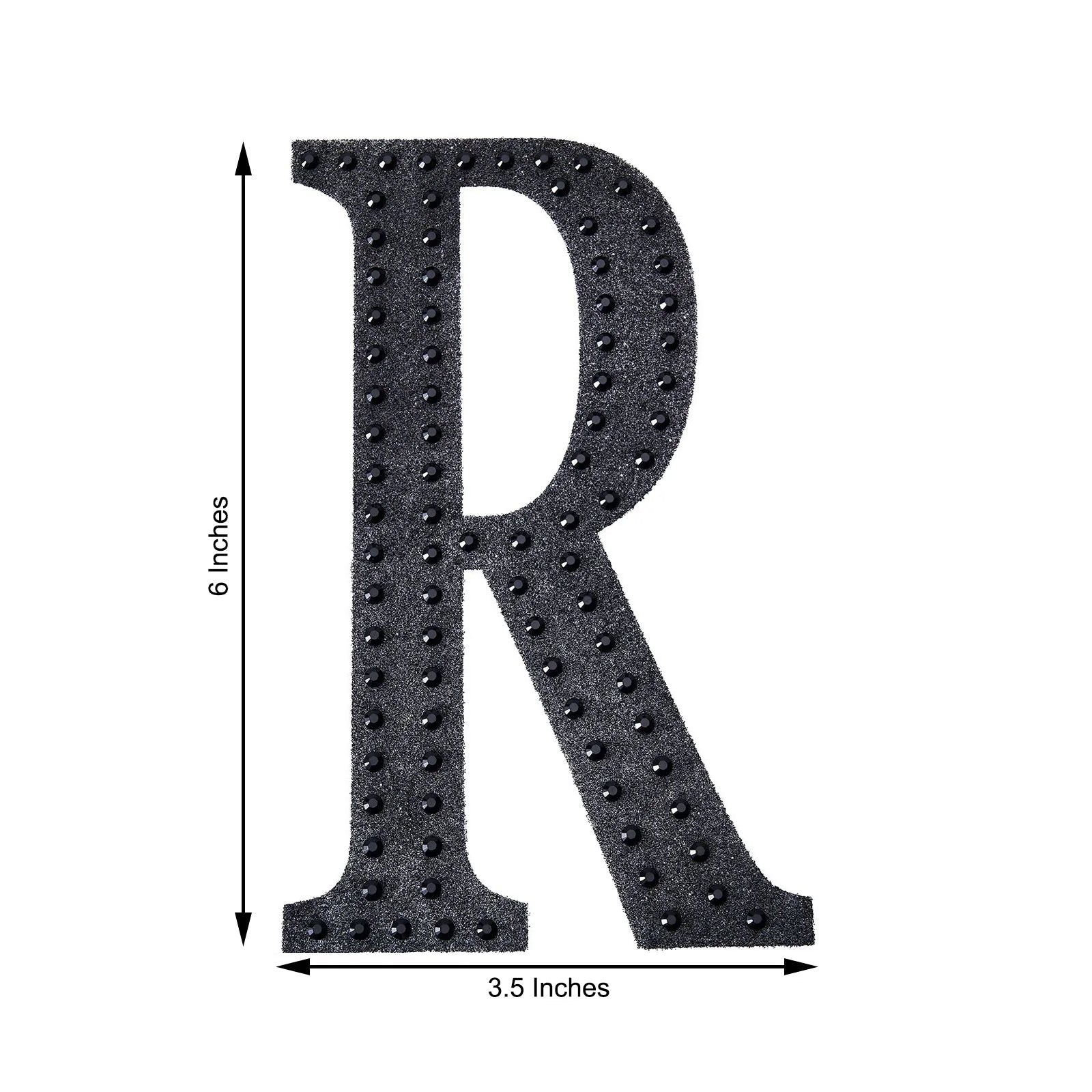 Black decorative rhinestone letter sticker "R" for DIY crafts.