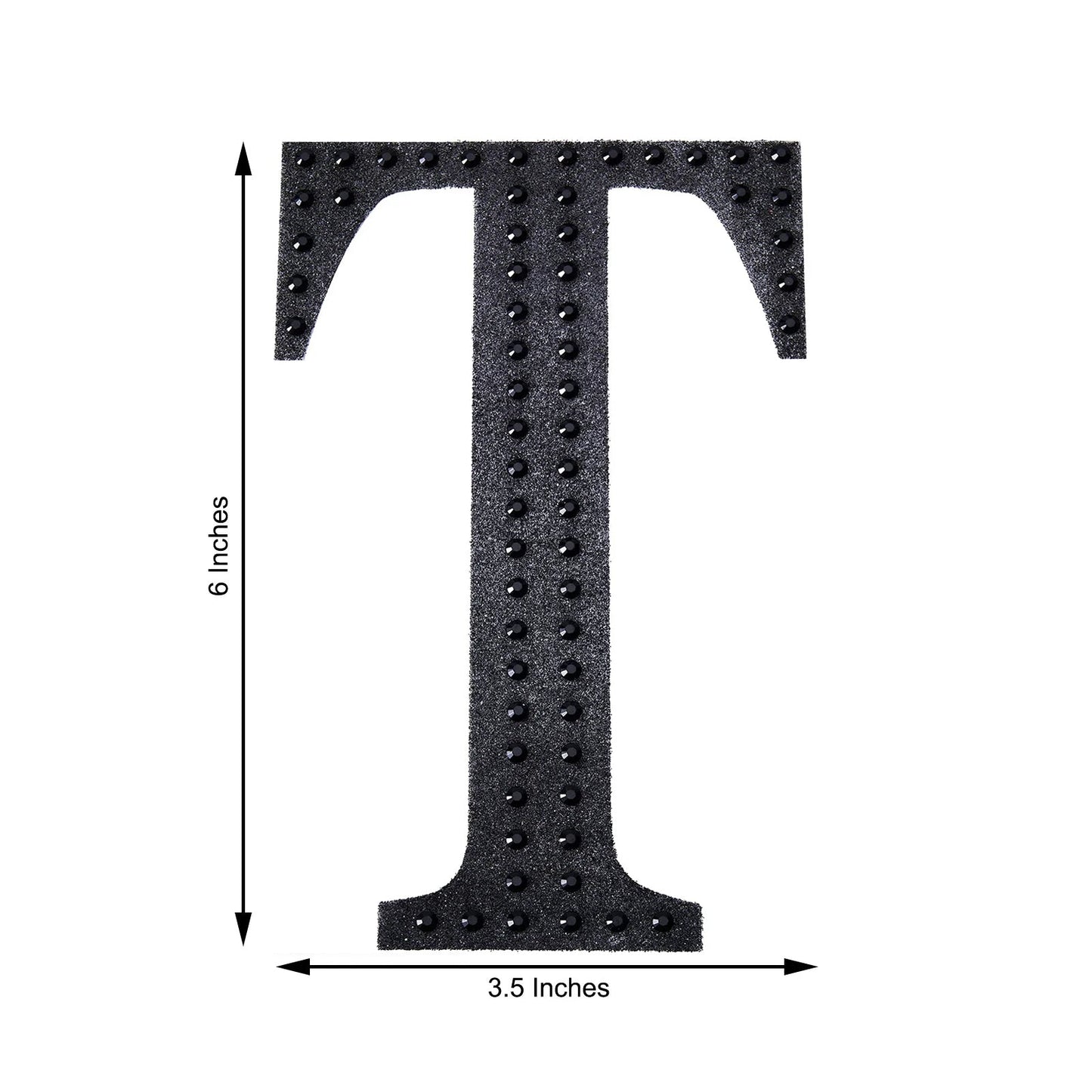 Black rhinestone letter "T" sticker for DIY crafts, 6 inches tall.