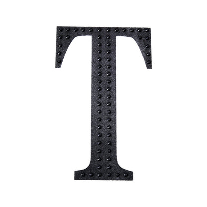 Black decorative rhinestone letter sticker "T" for DIY crafts.