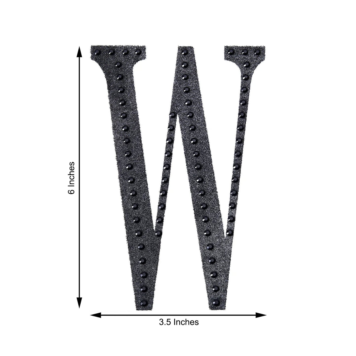 Black rhinestone letter "W" sticker for DIY crafts, 6 inches tall.