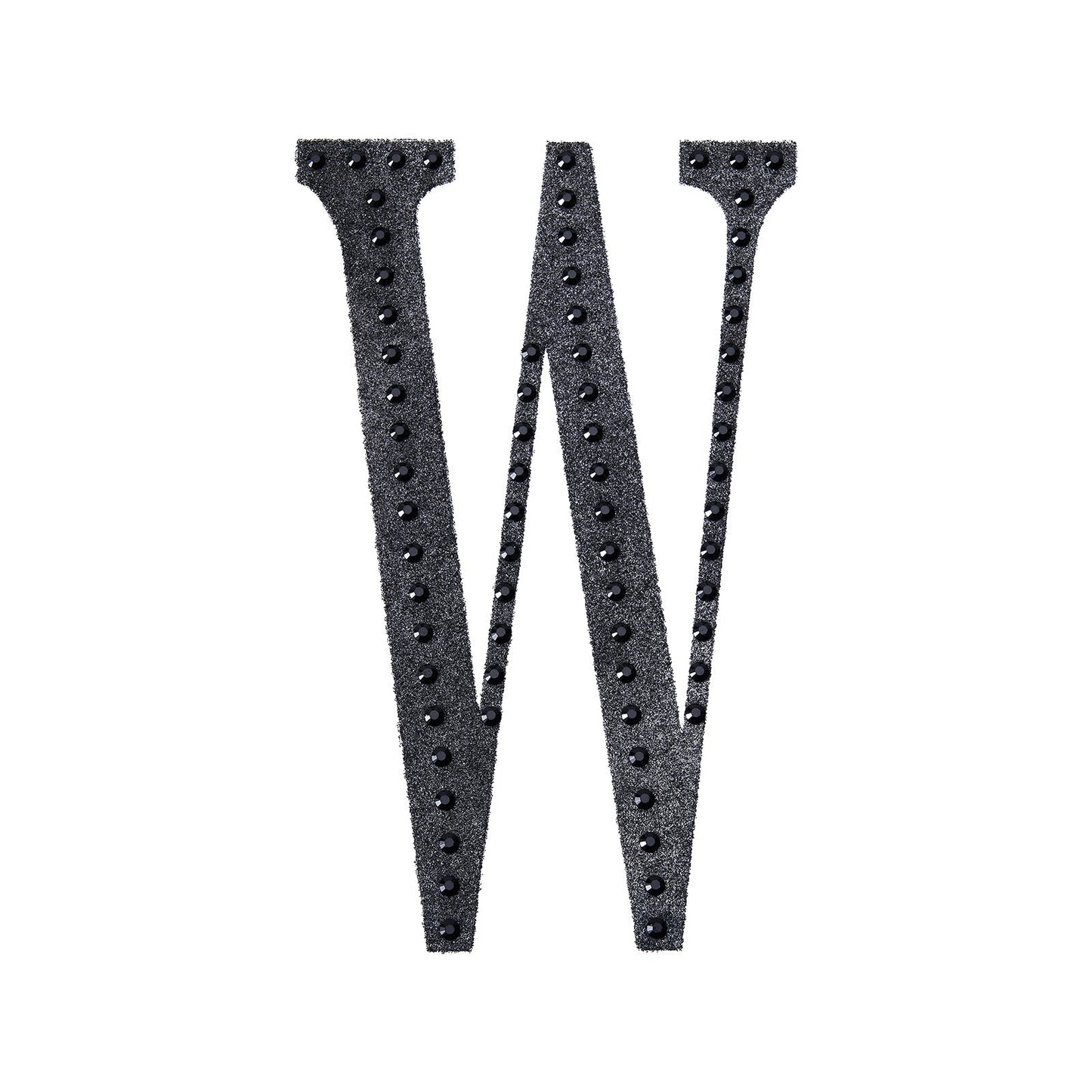 Black decorative rhinestone letter sticker "W" for DIY crafts.
