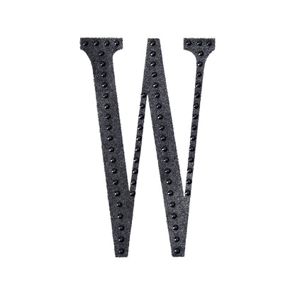 Black decorative rhinestone letter sticker "W" for DIY crafts.
