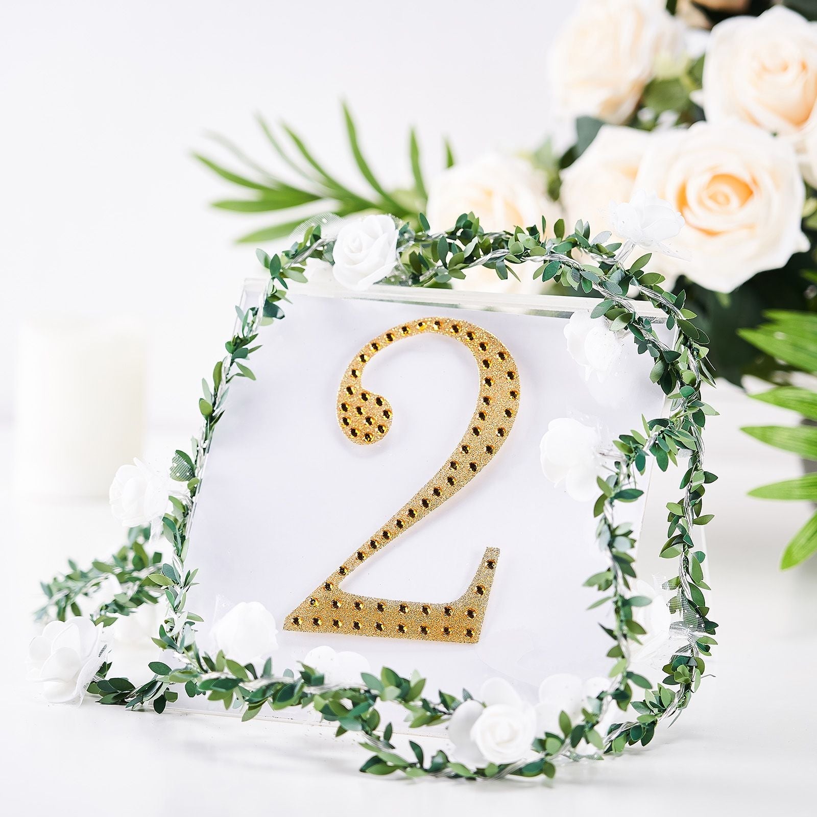Gold 6 Inch Decorative Rhinestone Number 2 Stickers DIY Crafts