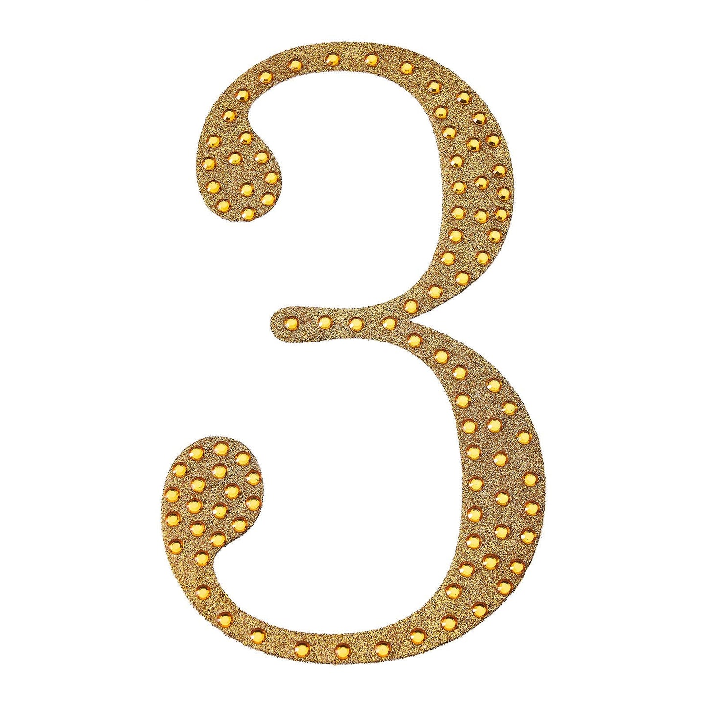 Decorative Rhinestone Number 3 Gold Stickers DIY Crafts 6 Inch#whtbkgd