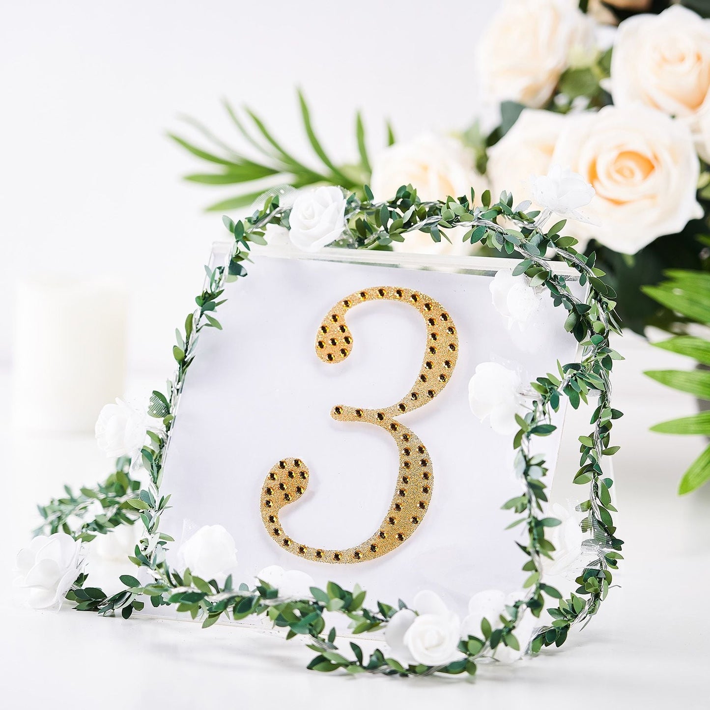 Gold 6 Inch Decorative Rhinestone Number 3 Stickers DIY Crafts