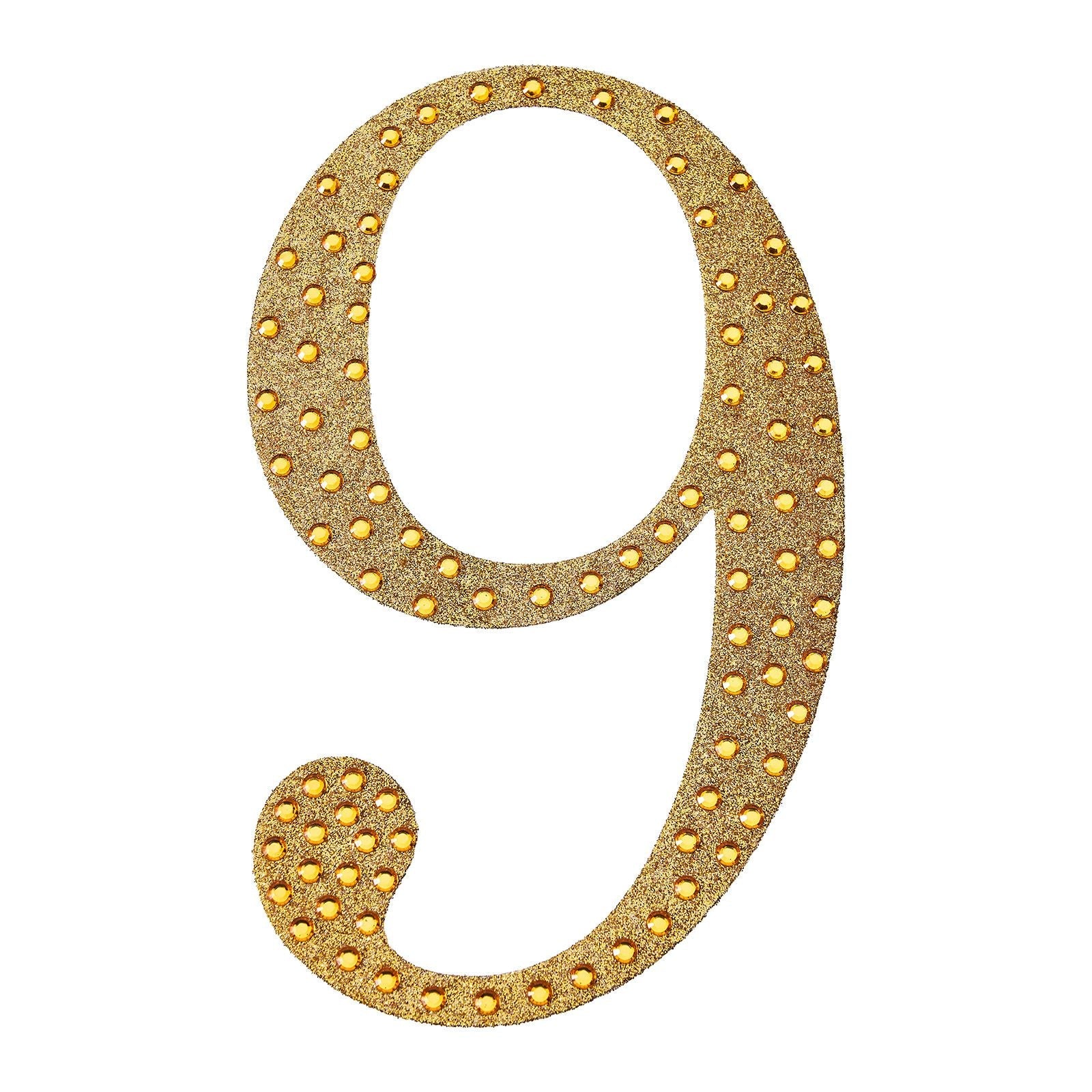 Decorative Rhinestone Number 9 Gold Stickers DIY Crafts 6 Inch#whtbkgd