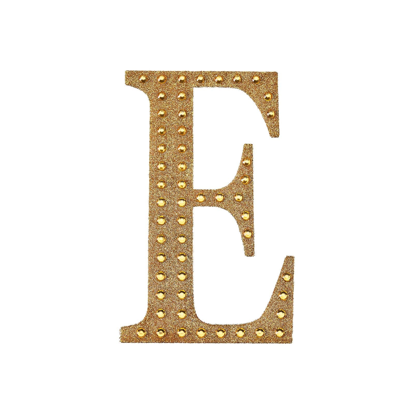 6 Inch Decorative Rhinestone Alphabet Letter E Gold Stickers DIY Crafts#whtbkgd
