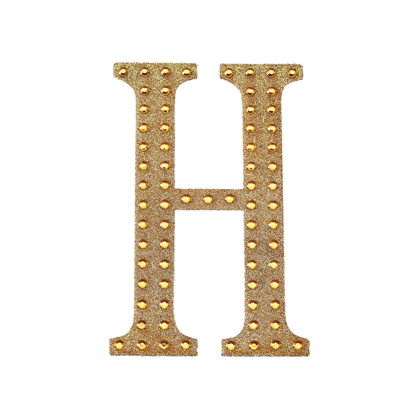 Decorative Rhinestone Alphabet Letter H 6 Inch Gold Stickers DIY Crafts#whtbkgd