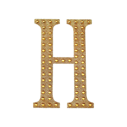 Decorative Rhinestone Alphabet Letter H 6 Inch Gold Stickers DIY Crafts#whtbkgd