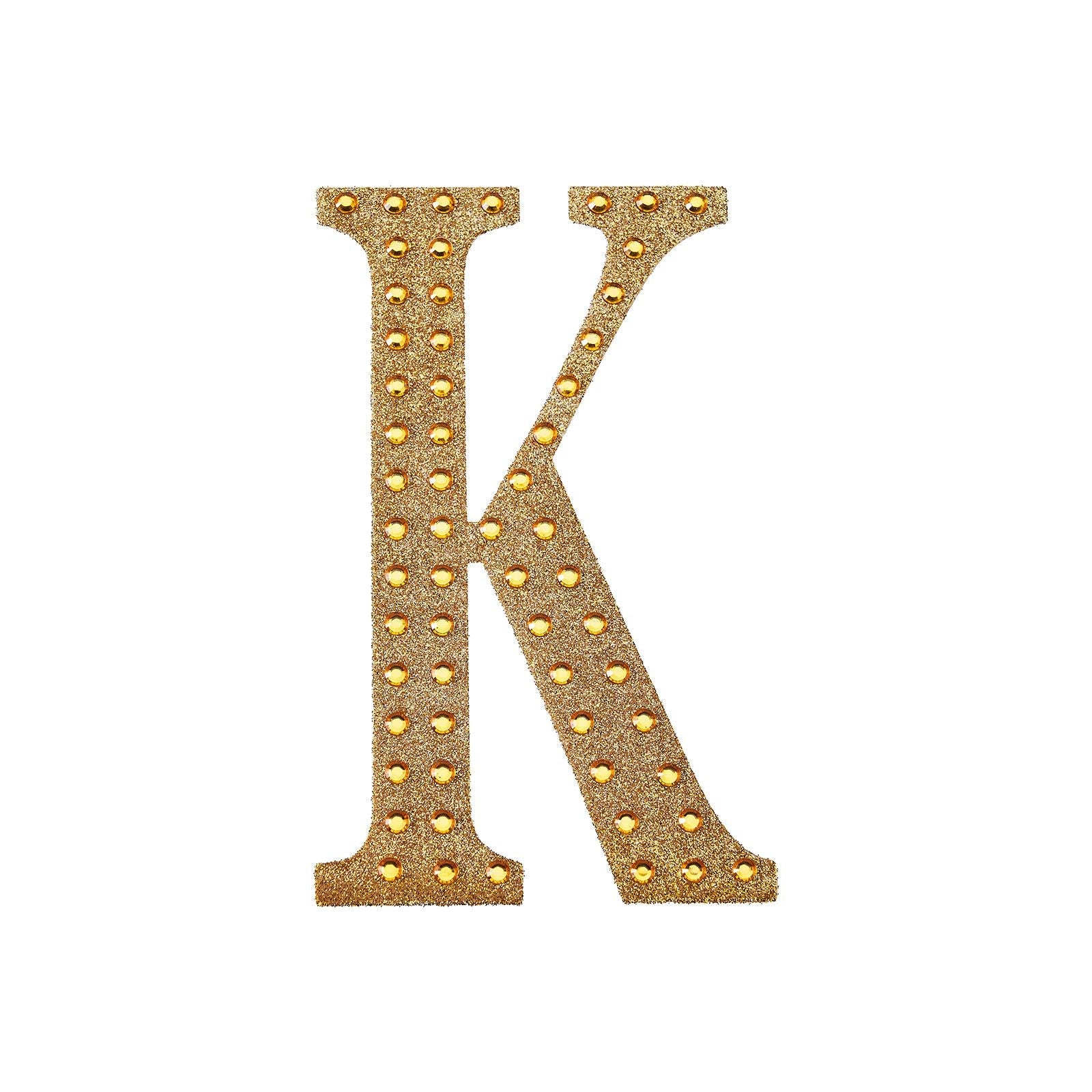 Decorative Rhinestone Alphabet Letter K 6 Inch Gold Stickers DIY Crafts#whtbkgd