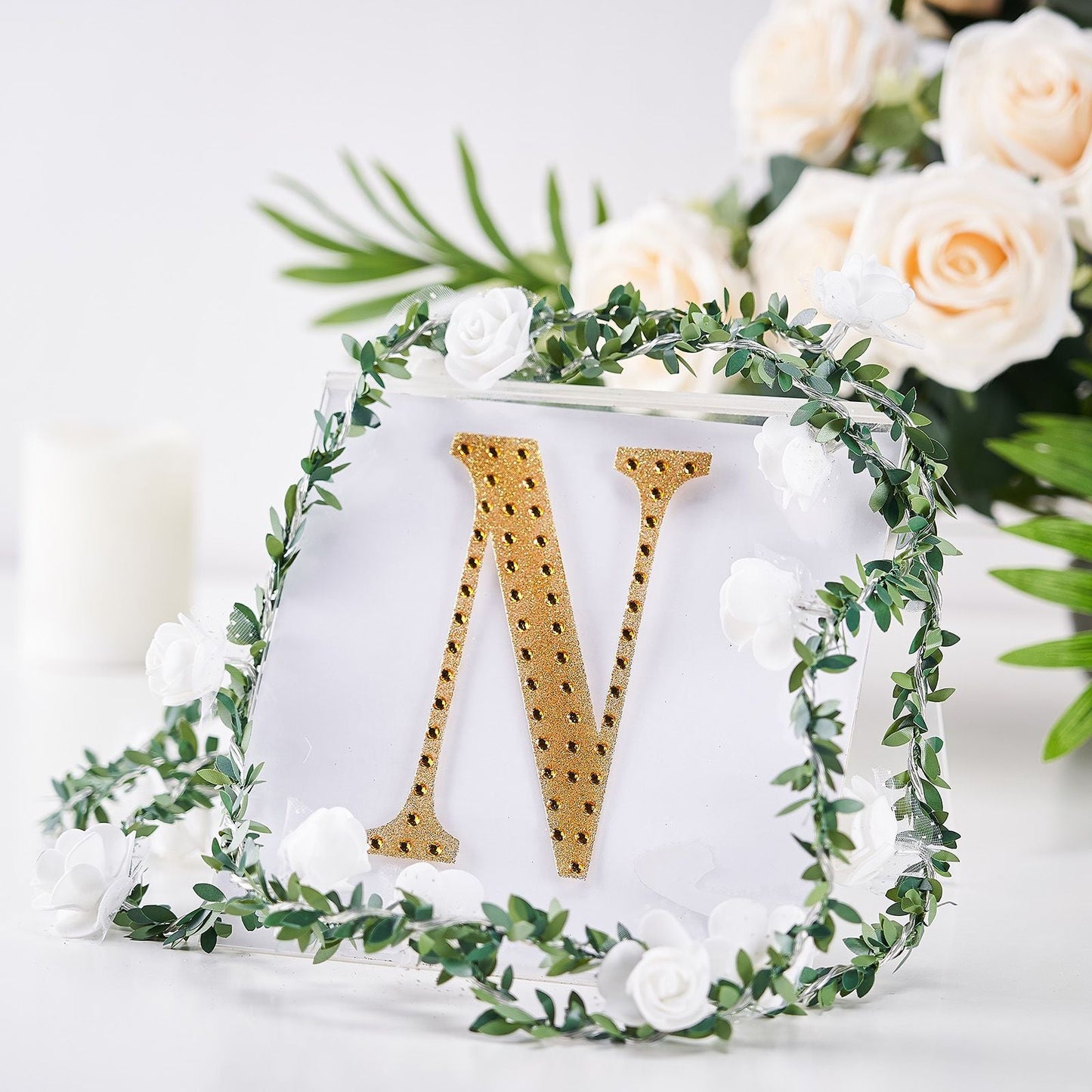 Gold 6 Inch Decorative Rhinestone Alphabet Letter N Stickers DIY Crafts