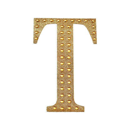 Decorative Rhinestone Alphabet Letter T 6 Inch Gold Stickers DIY Crafts#whtbkgd