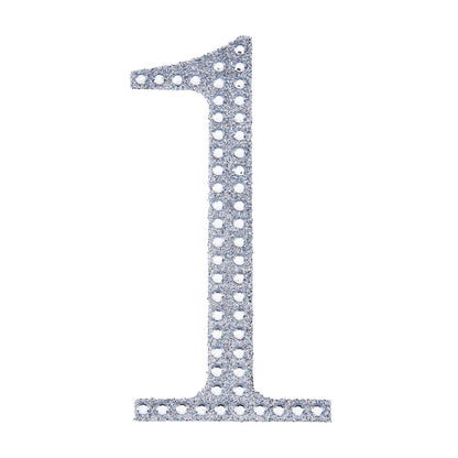 Decorative Rhinestone Number 1 Silver Stickers DIY Crafts 6 Inch#whtbkgd