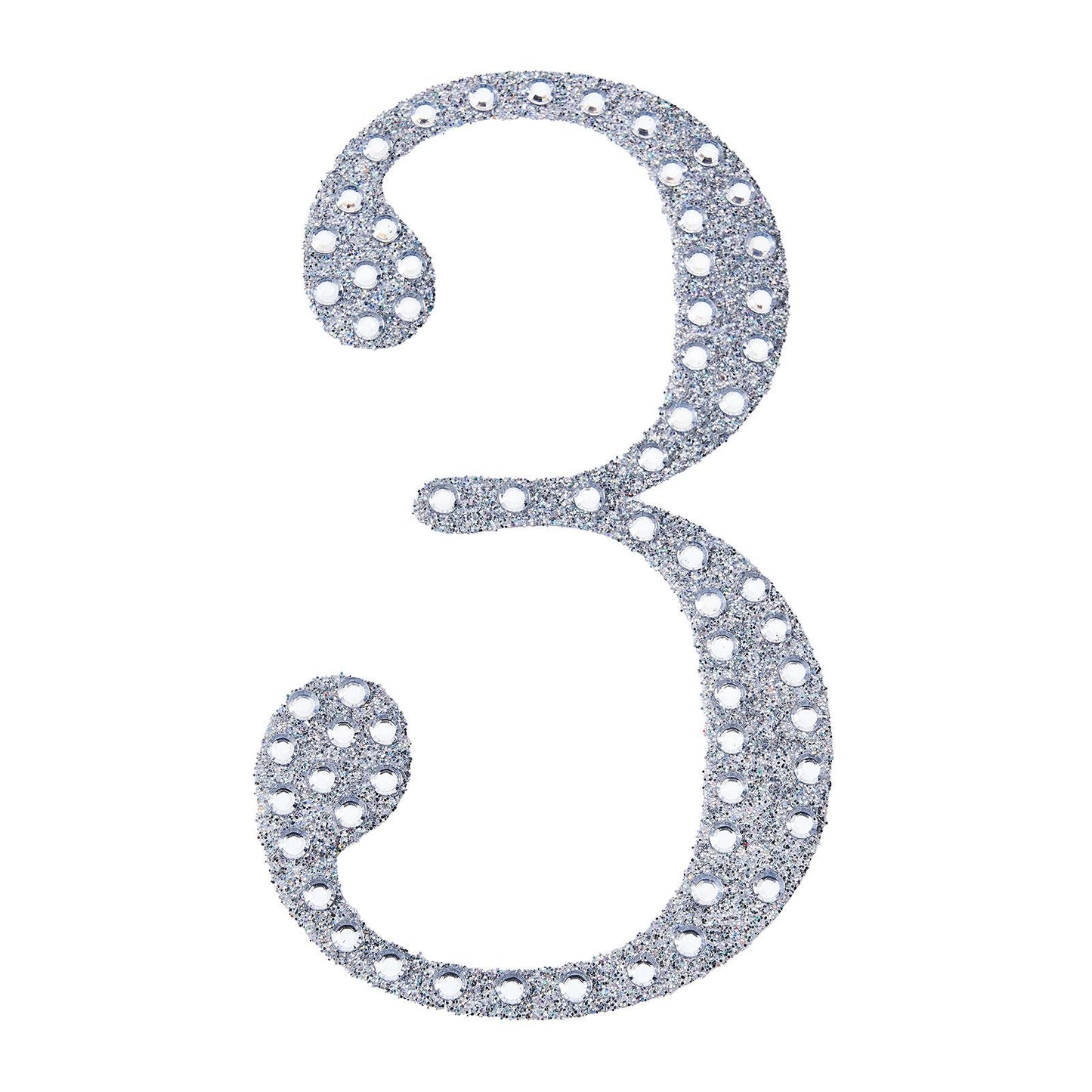 Decorative Rhinestone Number 3 Silver Stickers DIY Crafts 6 Inch#whtbkgd