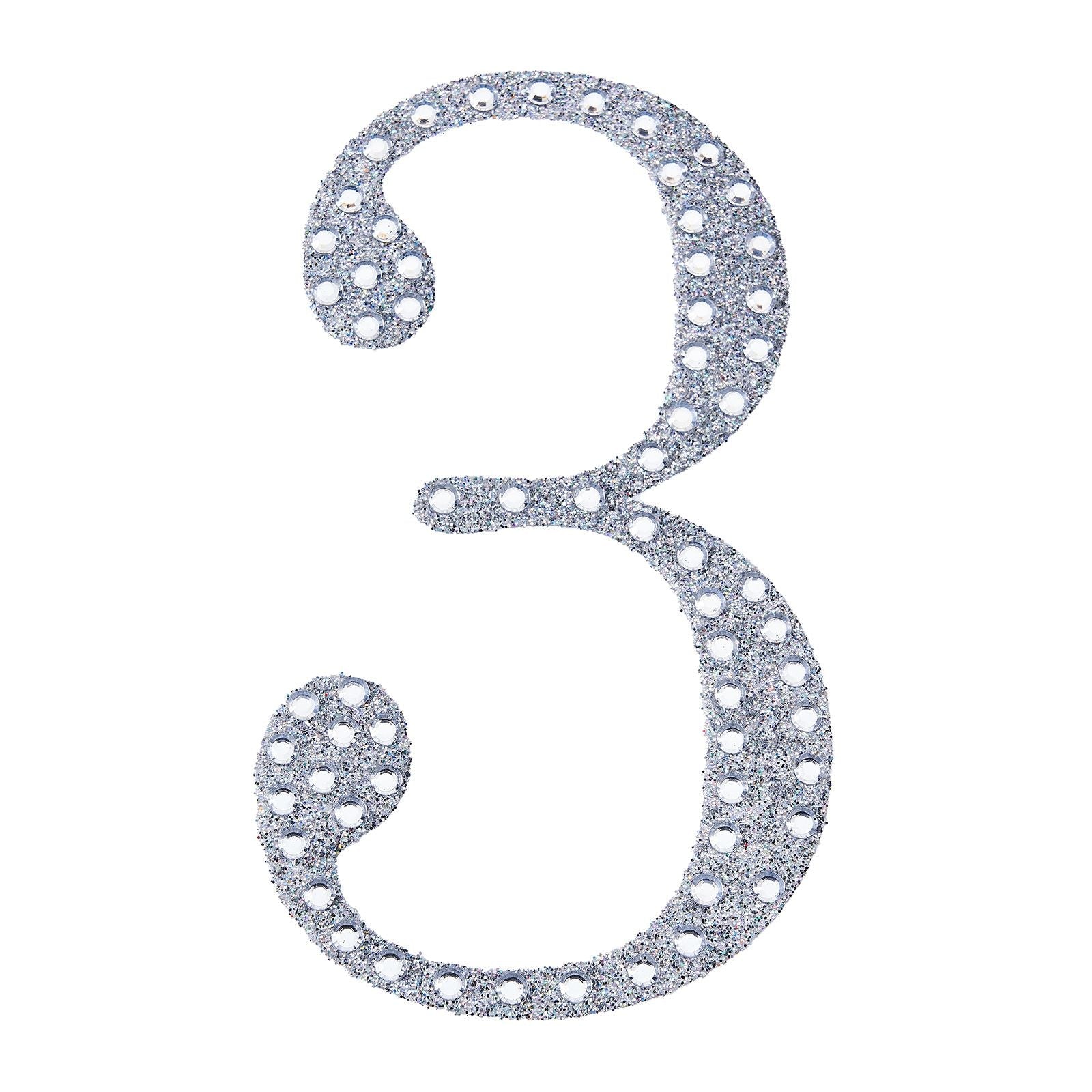 Decorative Rhinestone Number 3 Silver Stickers DIY Crafts 6 Inch#whtbkgd