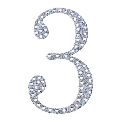 Decorative Rhinestone Number 3 Silver Stickers DIY Crafts 6 Inch#whtbkgd