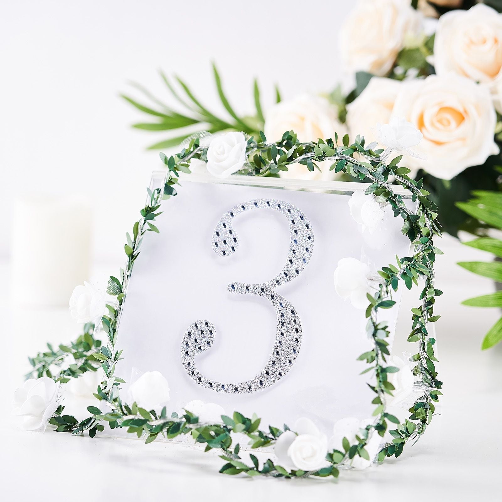 Silver 6 Inch Decorative Rhinestone Number 3 Stickers DIY Crafts