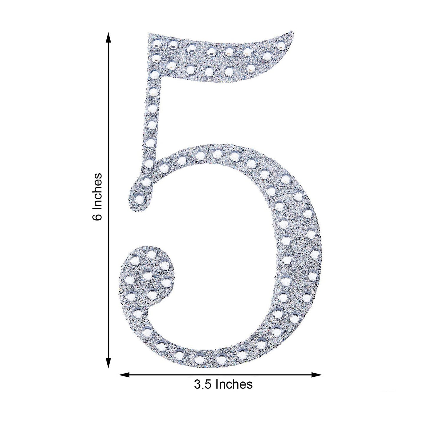 Decorative 6 Inch Silver Rhinestone Number 5 Stickers DIY Crafts 
