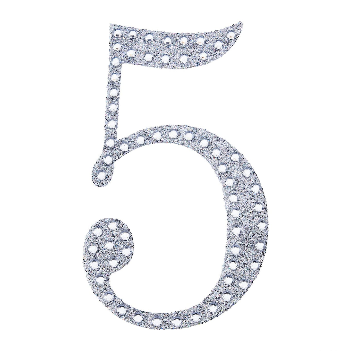 Decorative Rhinestone Number 5 Silver Stickers DIY Crafts 6 Inch#whtbkgd