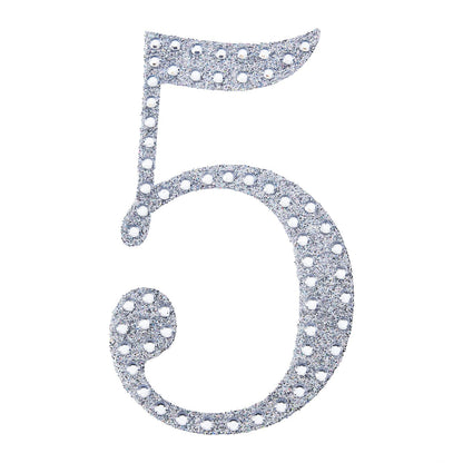 Decorative Rhinestone Number 5 Silver Stickers DIY Crafts 6 Inch#whtbkgd