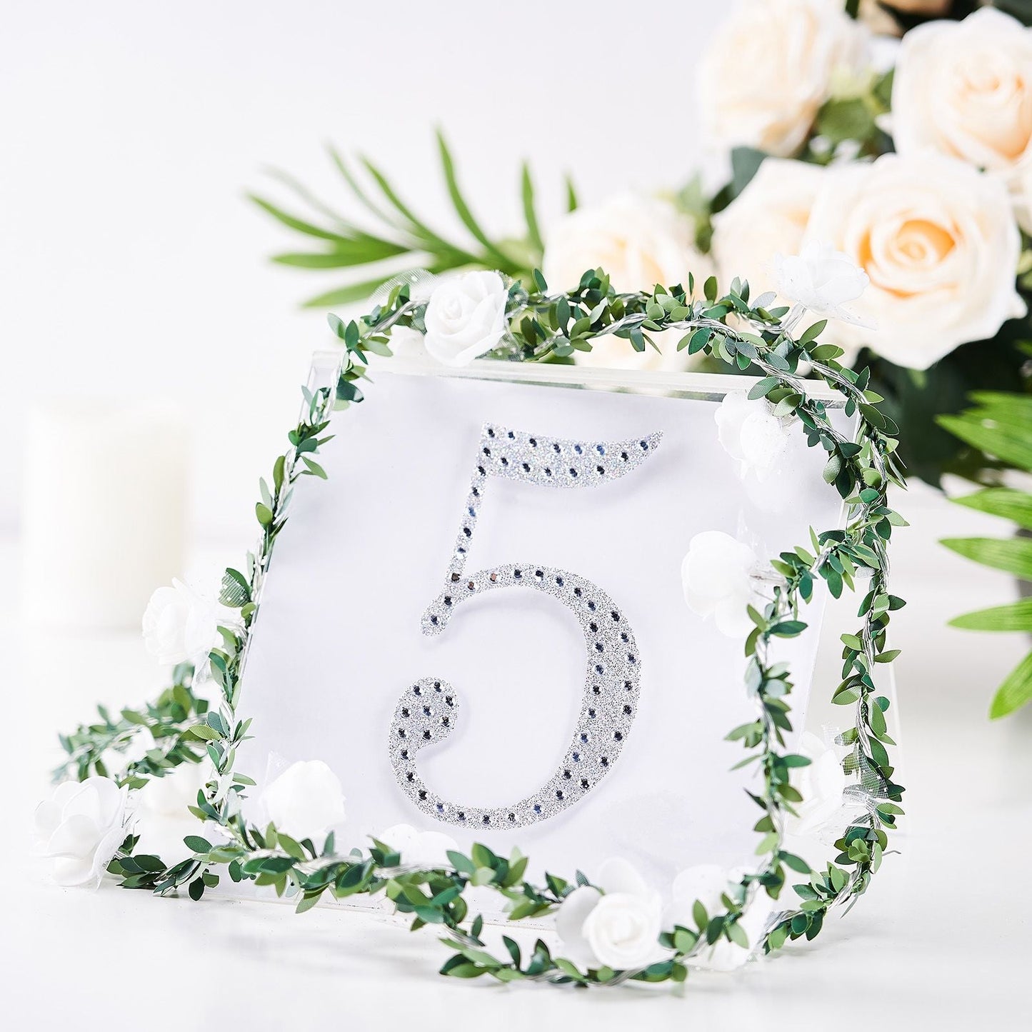 Silver 6 Inch Decorative Rhinestone Number 5 Stickers DIY Crafts