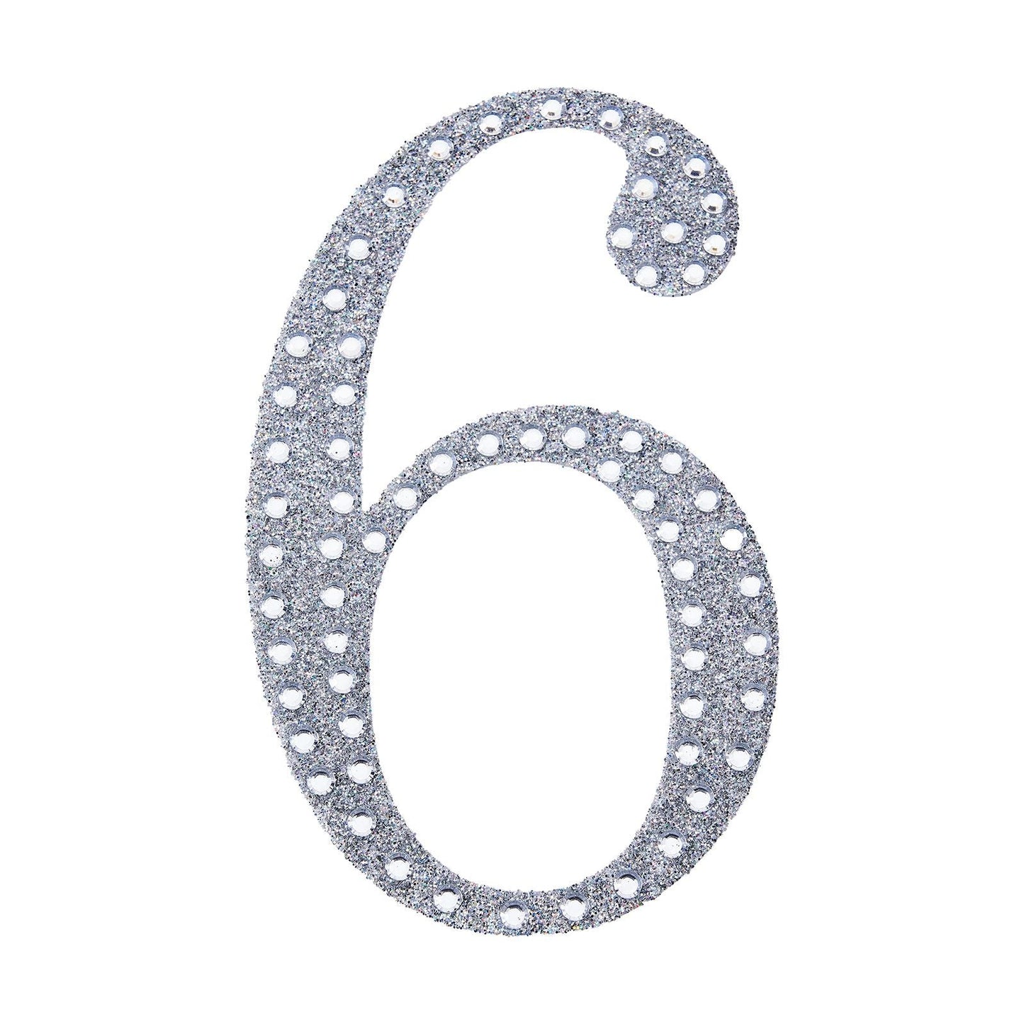 Decorative Rhinestone Number 6 Silver Stickers DIY Crafts 6 Inch#whtbkgd