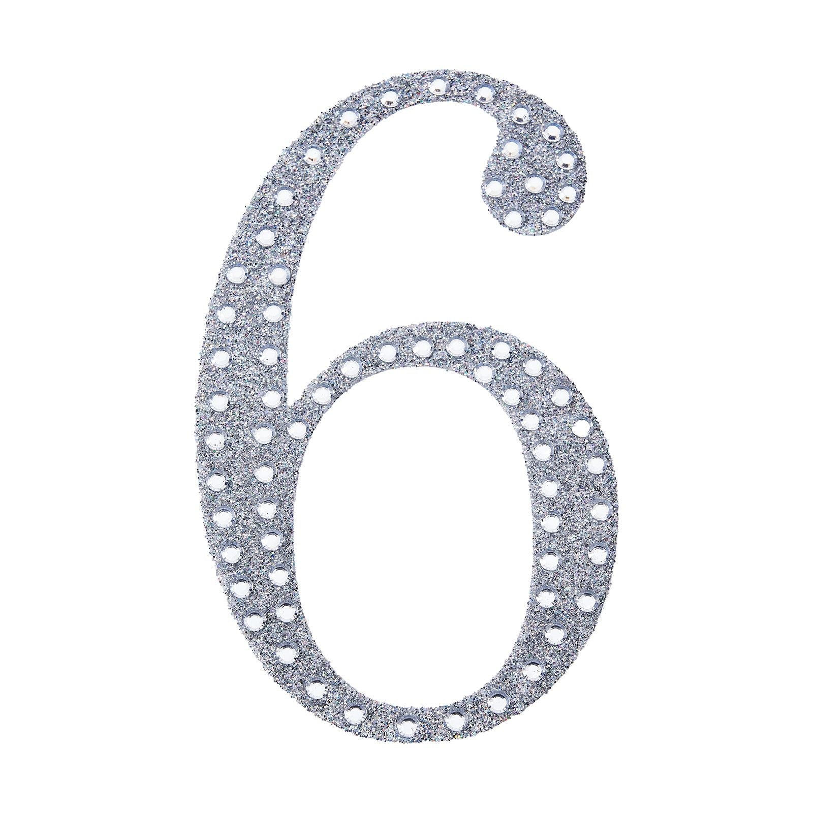 Decorative Rhinestone Number 6 Silver Stickers DIY Crafts 6 Inch#whtbkgd