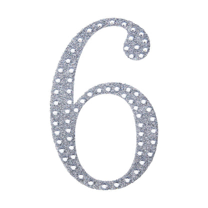 Decorative Rhinestone Number 6 Silver Stickers DIY Crafts 6 Inch#whtbkgd