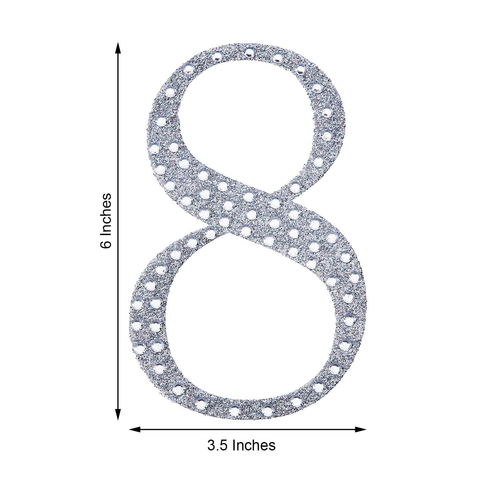 Decorative 6 Inch Silver Rhinestone Number 8 Stickers DIY Crafts 