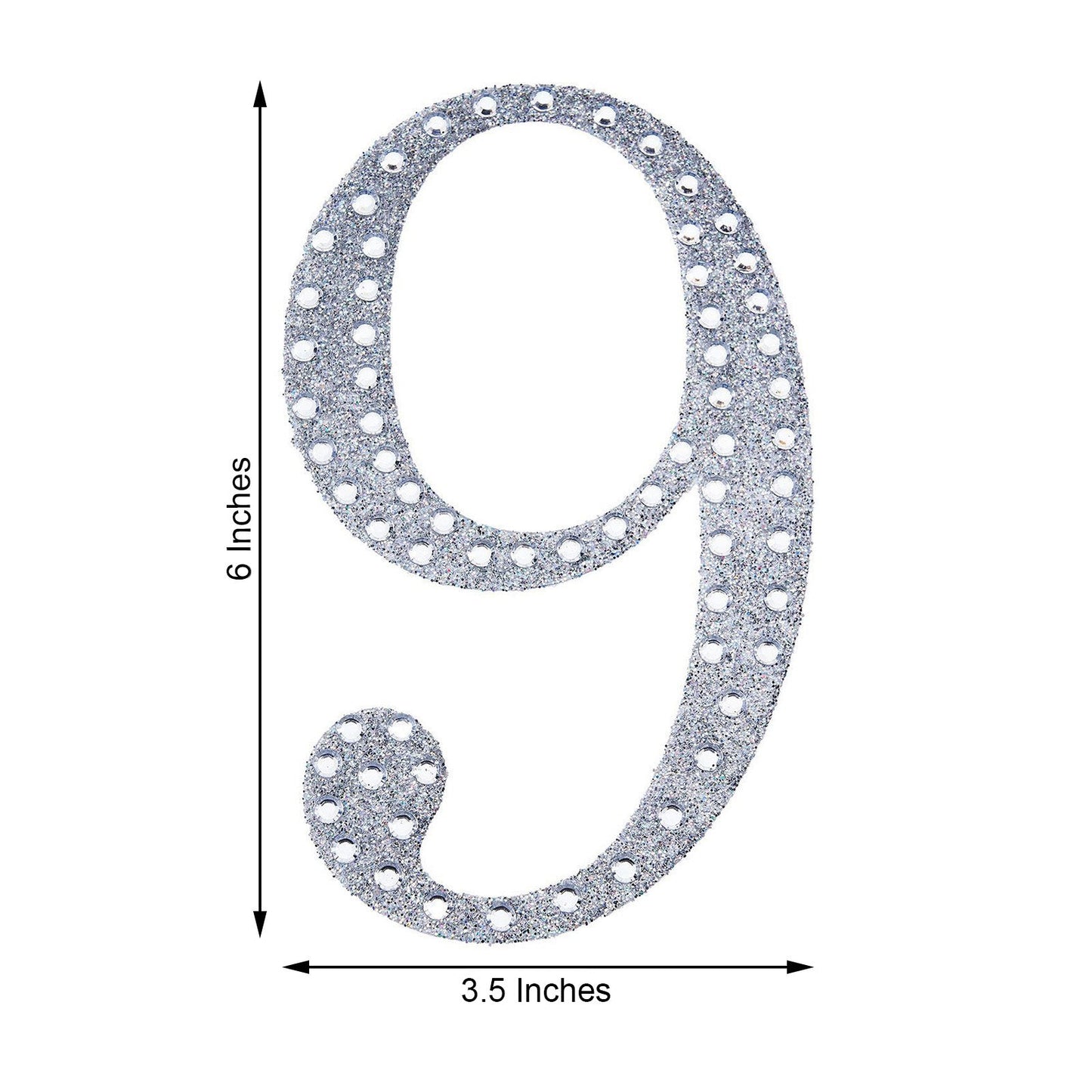 Decorative 6 Inch Silver Rhinestone Number 9 Stickers DIY Crafts 